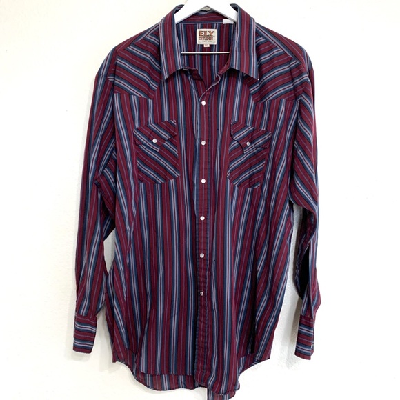 Ely Cattleman Other - Vintage Ely Cattleman Striped Pearl Snap Button Up